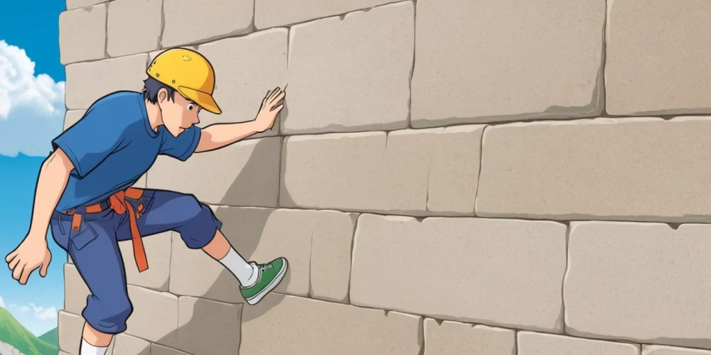 Cartoon of a character climbing an invisible wall, symbolizing the invisible barriers in getting coaching clients.